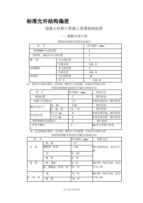 工程允许偏差值表