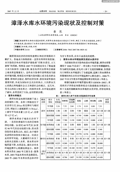 漳泽水库水环境污染现状及控制对策