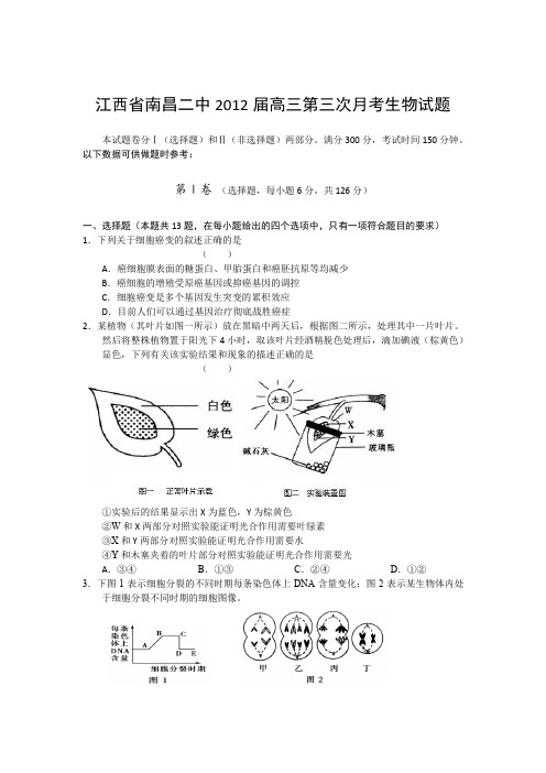 江西省南昌二中2012届高三第三次月考生物试题