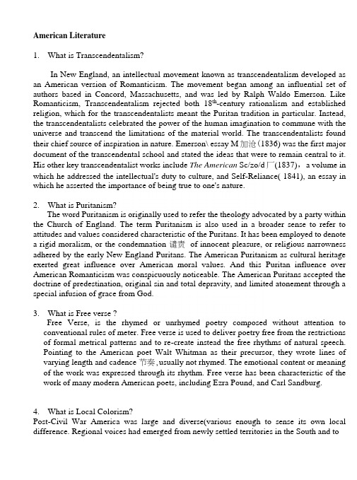 美国文学总复习AmericanLiteraturereference名词解释.docx