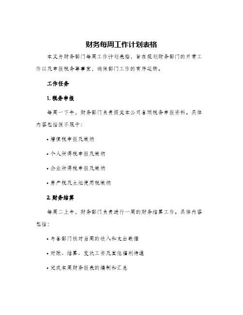 财务每周工作计划表格