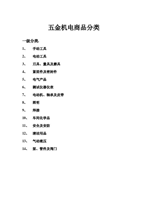 五金机电商品分类