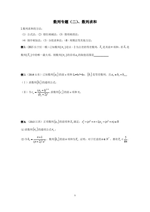 高考数学二轮复习数列专题、数列的求和(专题复习,专题训练)