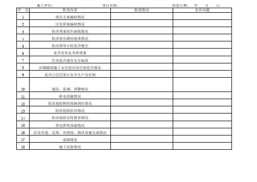 工程建设防洪度汛现场及资料检查表【超经典word全面、细致可参考使用】