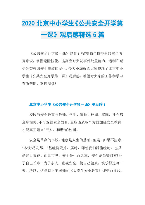 2020北京中小学生《公共安全开学第一课》观后感精选5