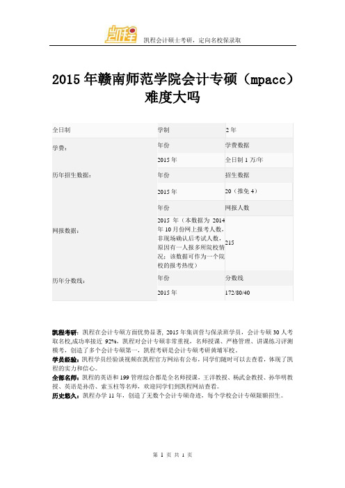 2015年赣南师范学院会计专硕(mpacc)难度大吗