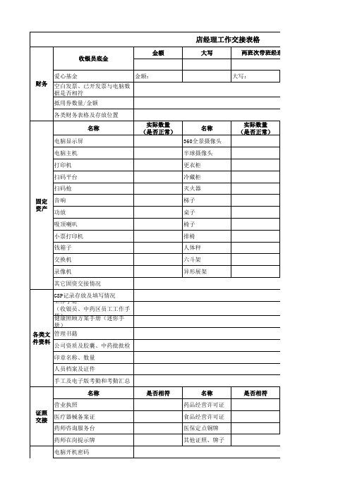 店经理工作交接表