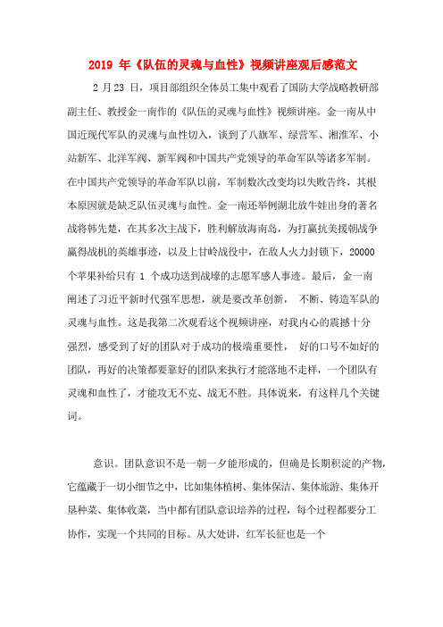 2019年《队伍的灵魂与血性》视频讲座观后感范文