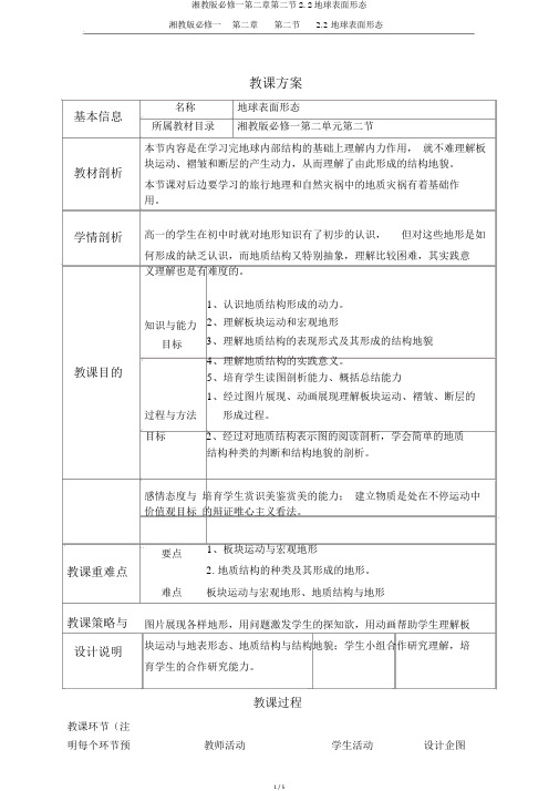 湘教版必修一第二章第二节2.2地球表面形态