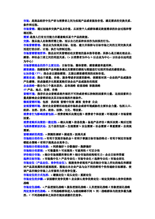 市场营销学名词解释