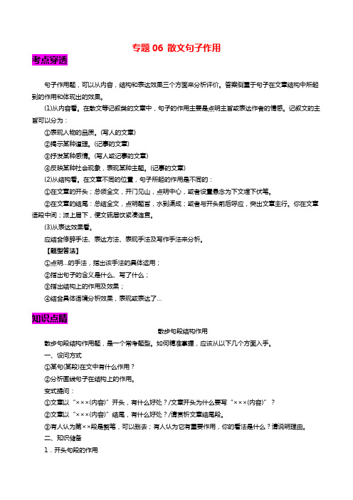 中考语文专题复习：散文句子作用