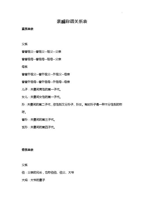 亲戚称谓关系表(珍藏版)