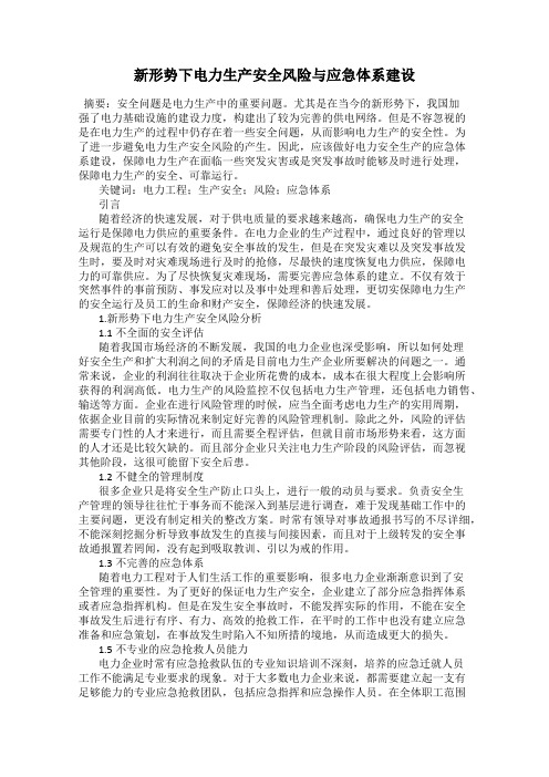 新形势下电力生产安全风险与应急体系建设