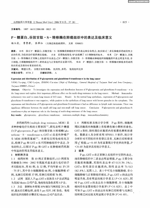 P-糖蛋白、谷胱甘肽-S-转移酶在肺癌组织中的表达及临床意义