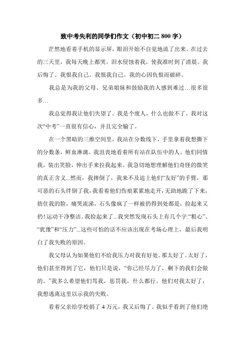 致中考失利的同学们作文(初中初二800字).doc
