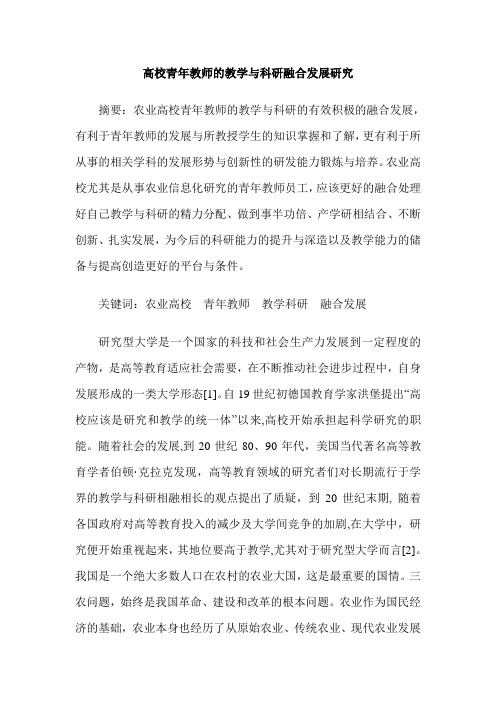 高校青年教师的教学与科研融合发展研究
