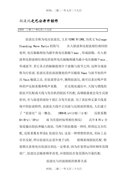 驻波比与回波损耗的换算关系