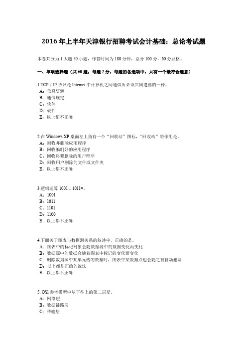 2016年上半年天津银行招聘考试会计基础：总论考试题
