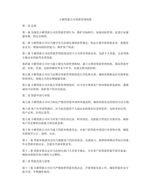 小额贷款公司贷款管理制度