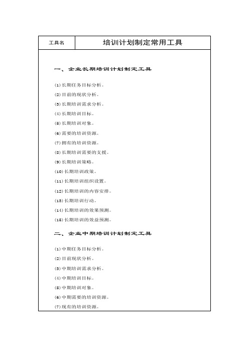 培训计划制定常用工具