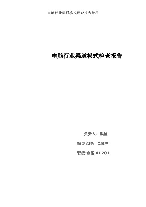 电脑行业渠道模式调查报告戴星