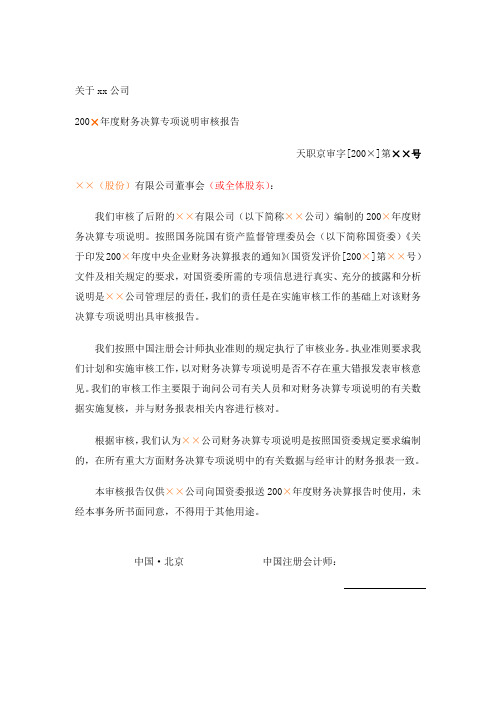 财务决算专项说明及报告审核报告