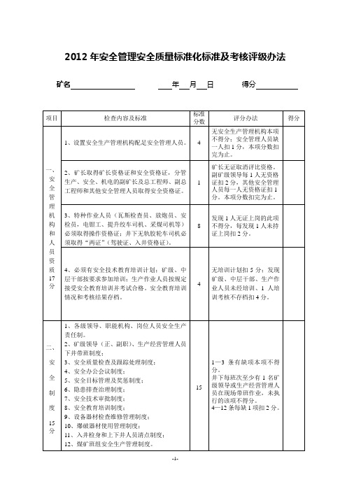 2012年安全管理安全质量标准化标准及考核评级办法