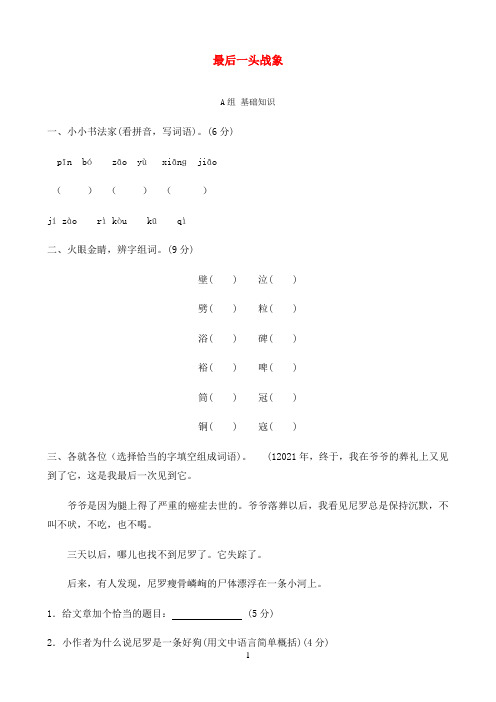 五年级语文下册 最后一头战象一课一练 鲁教版