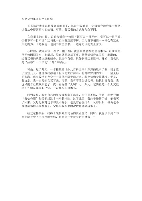 买书记六年级作文500字