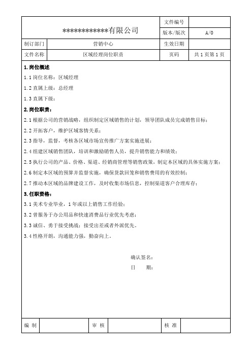 区域经理 岗位职责
