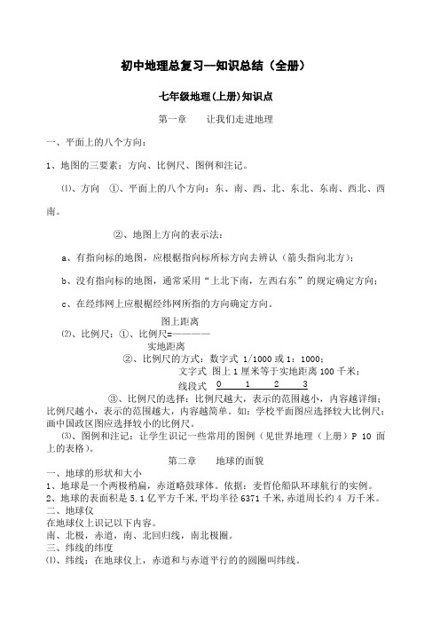中考冲刺初中地理总复习知识点归纳内容全面