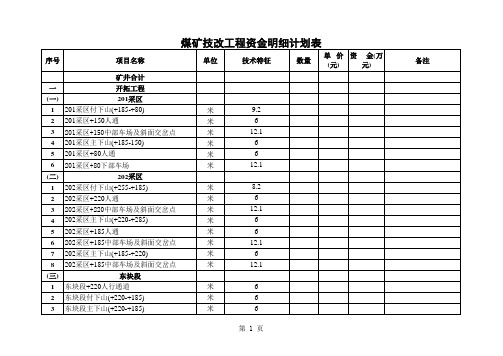 煤矿技改工程资金明细计划表