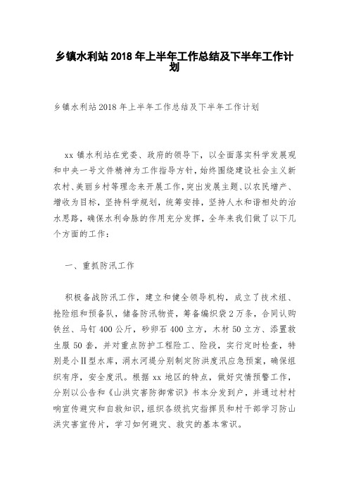 乡镇水利站2018年上半年工作总结及下半年工作计划