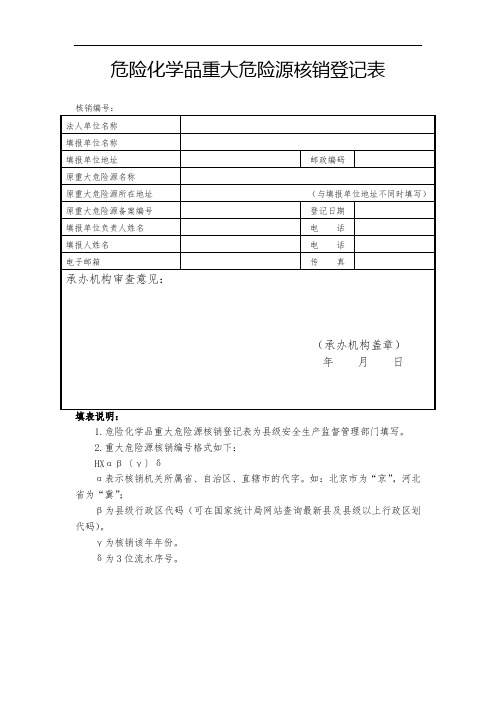 危险化学品重大危险源核销登记表