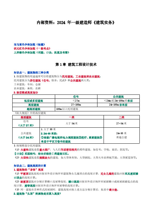 内部资料：2024 年一级建造师《建筑实务》