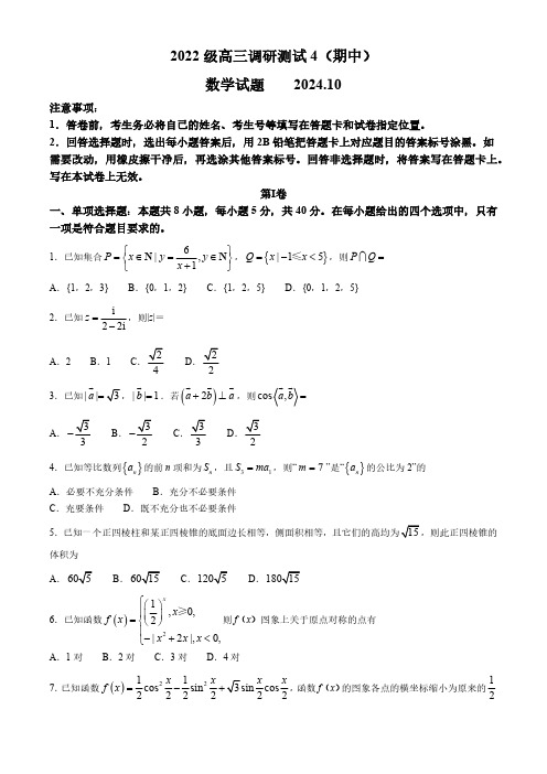 山东省青岛第五十八中学2024-2025学年高三上学期期中考试数学试题(含答案)