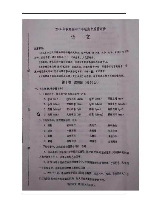 河南省南阳市2016-2017学年高二上学期期中质量评估语文试卷(扫描版)
