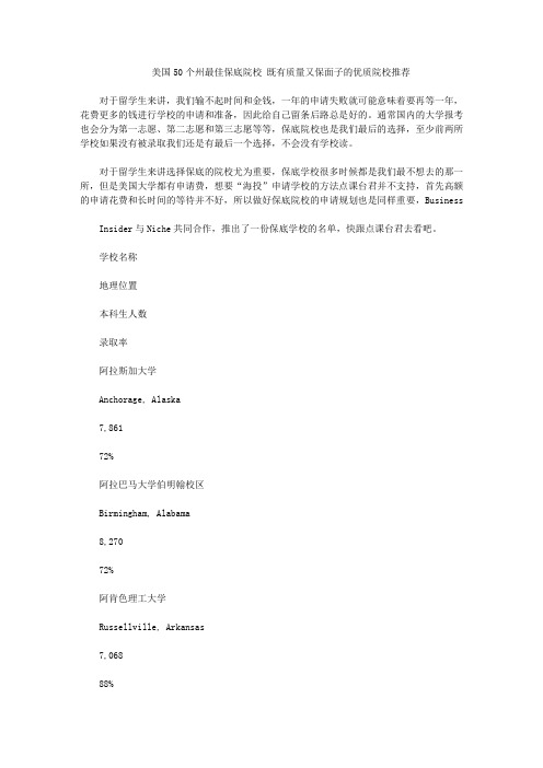 美国50个州最佳保底院校 既有质量又保面子的优质院校推荐
