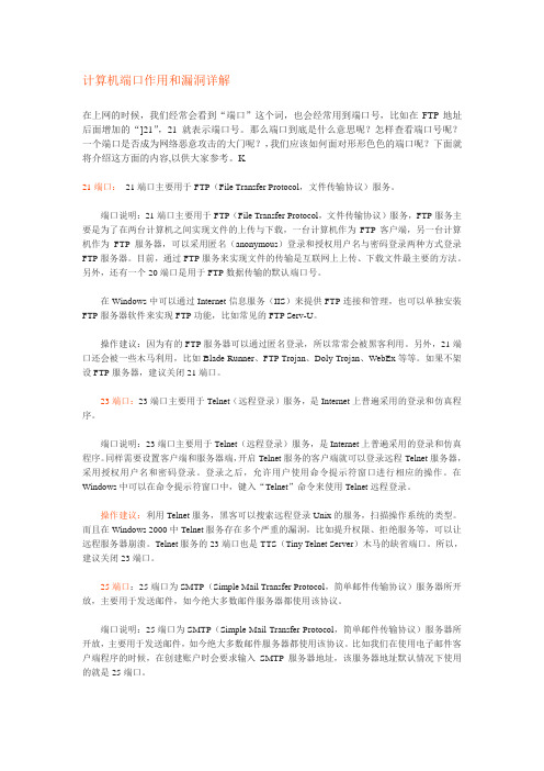 计算机端口作用和漏洞详解