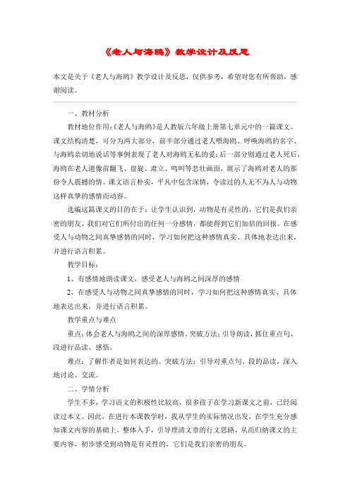 《老人与海鸥》教学设计及反思_教案教学设计