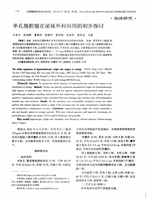 单孔腹腔镜在泌尿外科应用的初步探讨