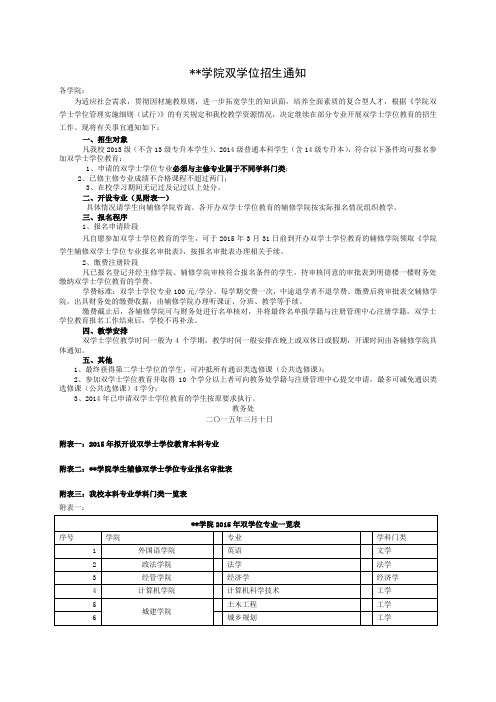 关于双学士学位教育招生工作的通知