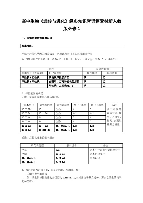 高中生物《遗传与进化》经典知识背诵篇素材新人教版必修2