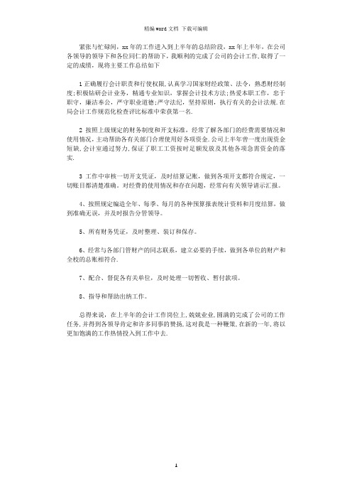 2021年会计个人上半年工作总结范文