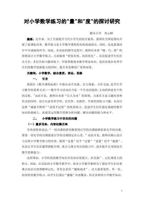 对小学数学练习的“量”和“度”的探讨研究