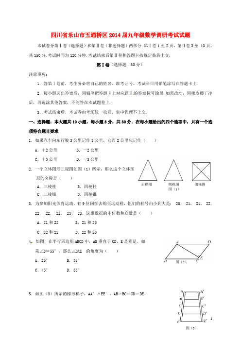 四川省乐山市五通桥区九年级数学调研考试试题 (2)