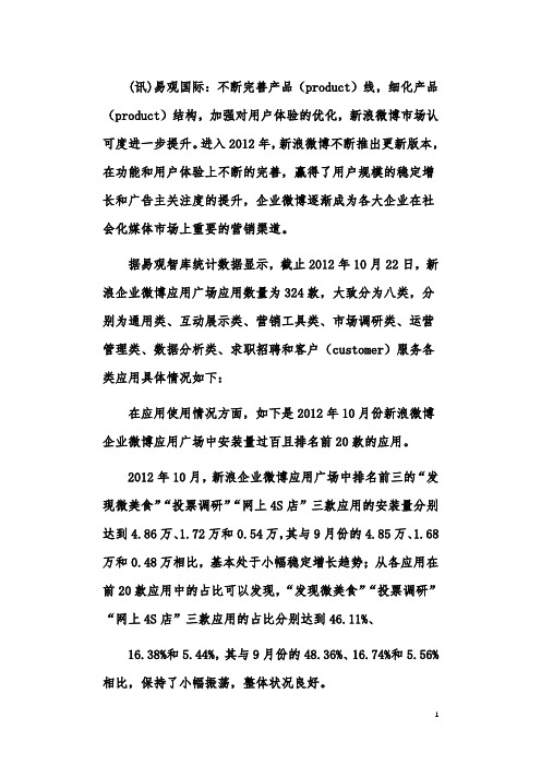 10月新浪企业微博应用市场总结