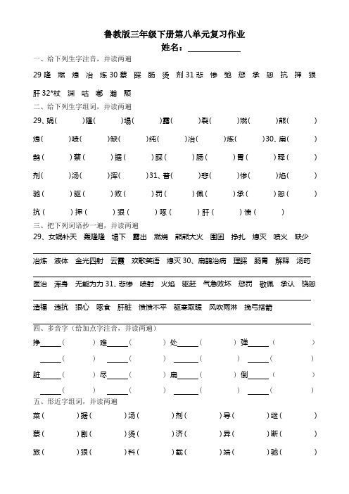 鲁教版三年级下册语文第八单元复习作业