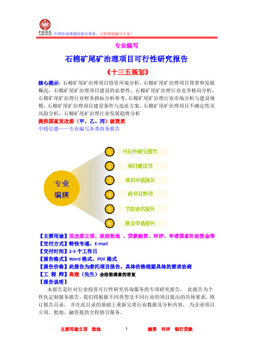 石棉矿尾矿治理项目可行性研究报告