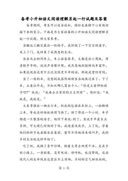 精选-备考小升初语文阅读理解另起一行试题及答案-文档资料